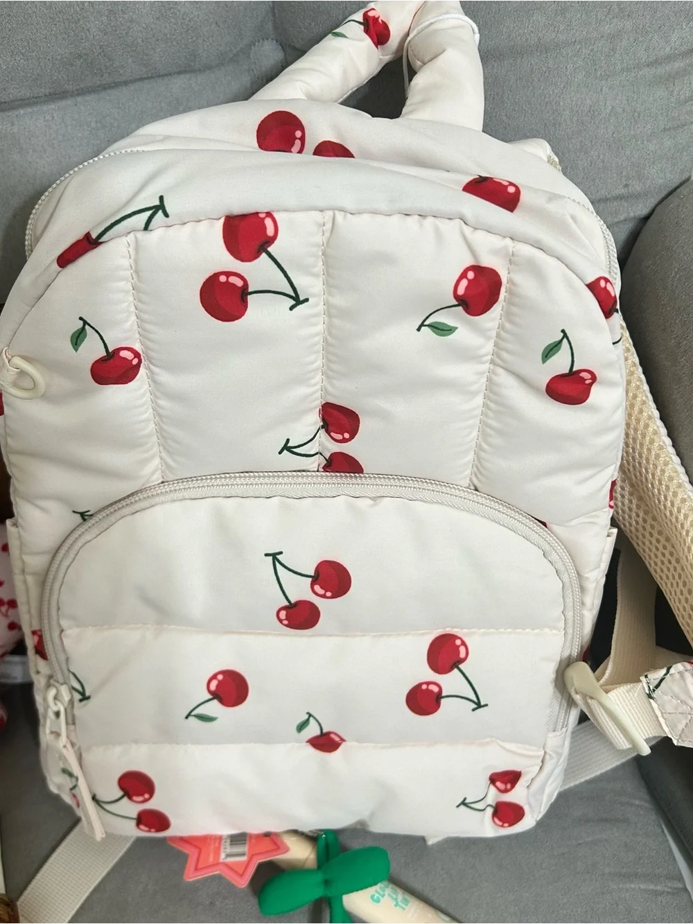 Cherry Print Quilted Backpack Charm Victoria’s Secret Bombshell Mist NWT - Picture 11 of 12